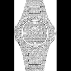 Mens Diamond Watches Luxury Unisex Silver Gold Iced-Out Bling CZ Crystal Quartz
